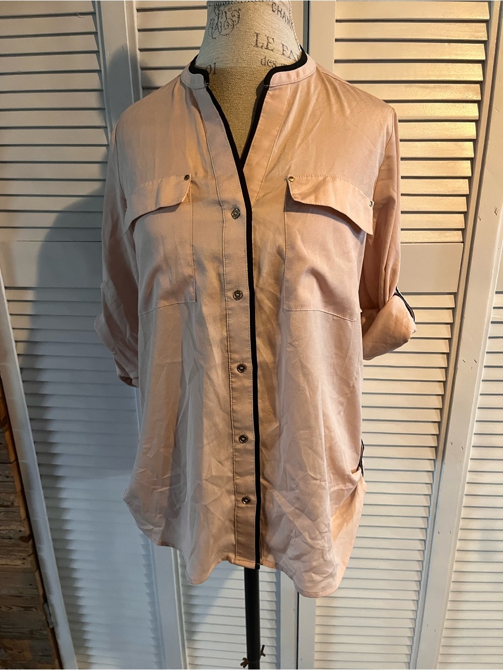 Calvin Klein Pale Pink Utility Shirt Jacket with Black Piping